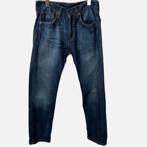Levi’s 505, Medium Wash Straight Leg Distressed Slight Wiskering Denim J…